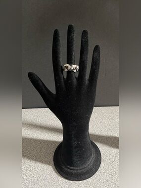 Silver Tone Clear & Black Crystal  Statement Ring Size 8.5